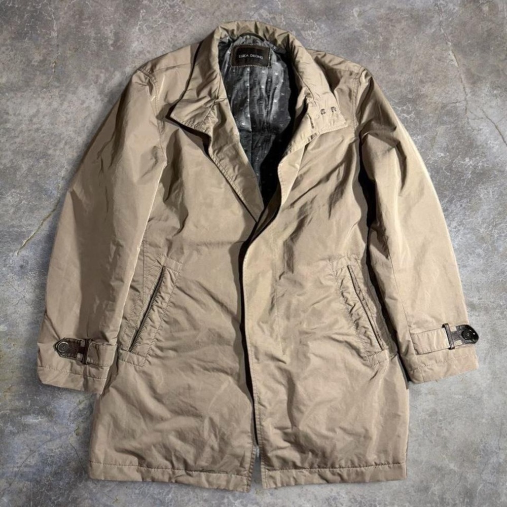 Luka Dilong Tan Trench Coat Jacket Mens XL Beige Rain Coat Overcoat Minimalist